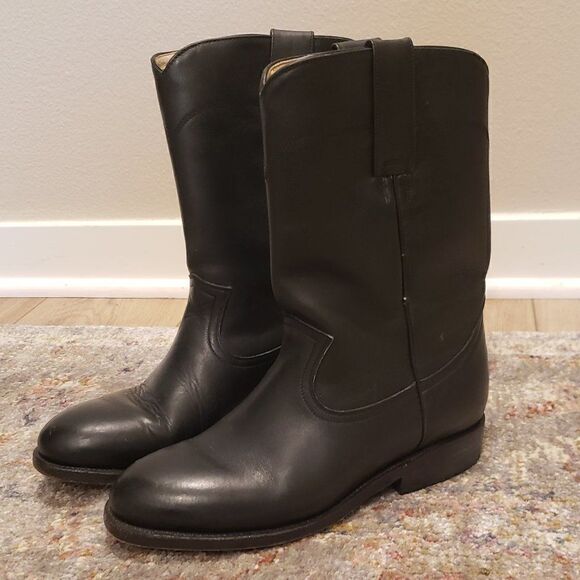 Brito Black Leather Western Cowboy Boots Size 7.5 - Picture 1 of 9